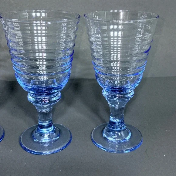 Vtg SET of 4 LIBBEY Sirrus Light Blue Wine Water Goblets- Spool Stem Glasses - Picture 14 of 16